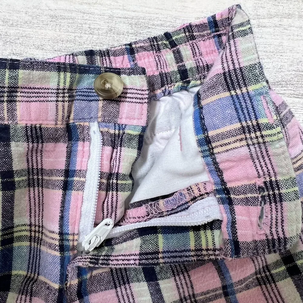 🌵3/$20 Janie and Jack Boys Plaid Linen Blend Shorts 12–18M Pastel Flat Front